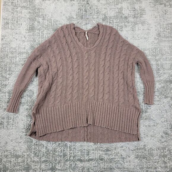 Free People Sweaters - Free People Sweater Women's Medium Brown Easy Cable V-Neck Oversized Fisherman